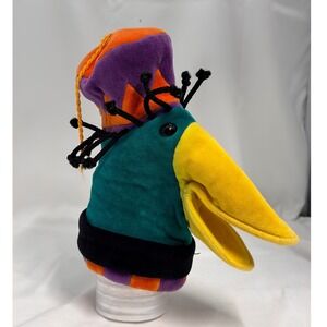 Manhattan Toy Funkadelic Bird Hand Puppet Velour Colorful Jester Hat Vintage 90s